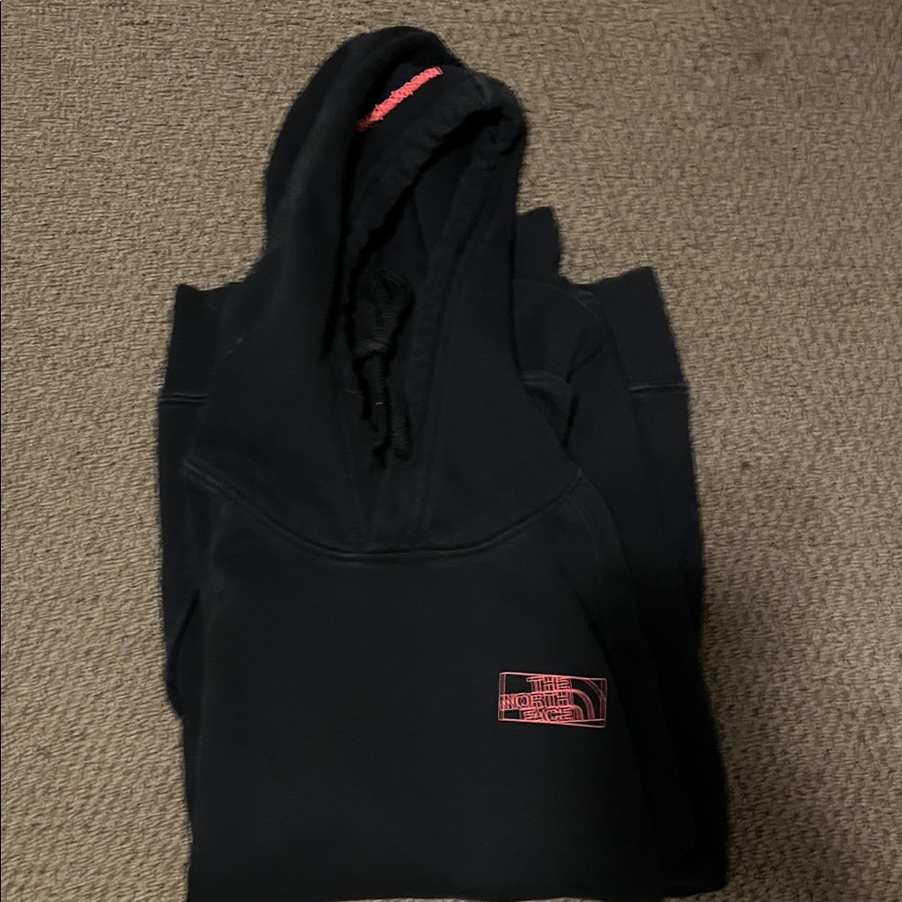 The North Face Black Hoodie with Pink Logo Detail